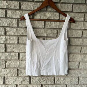 Lulu’s White Ribbed Square Neck Tie Open Back Tank Size Medium